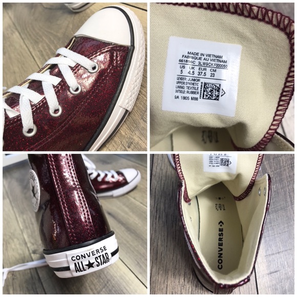 NWT Converse Ctas HI Dark Burgundy Glitter J/WMNS - Picture 7 of 7